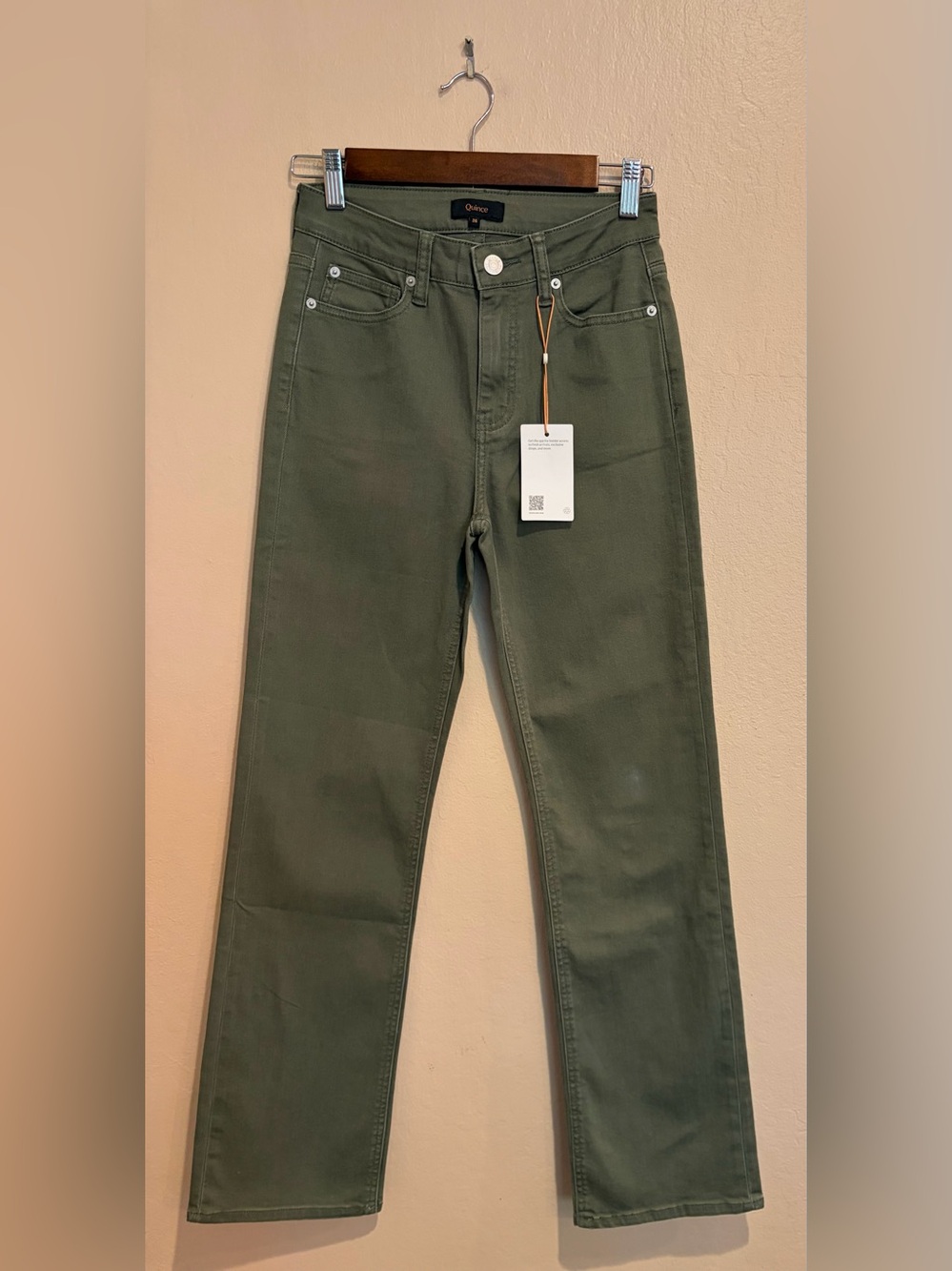 Quince Bella Stretch Straight Loden Green Straight Jeans, NWT size 26